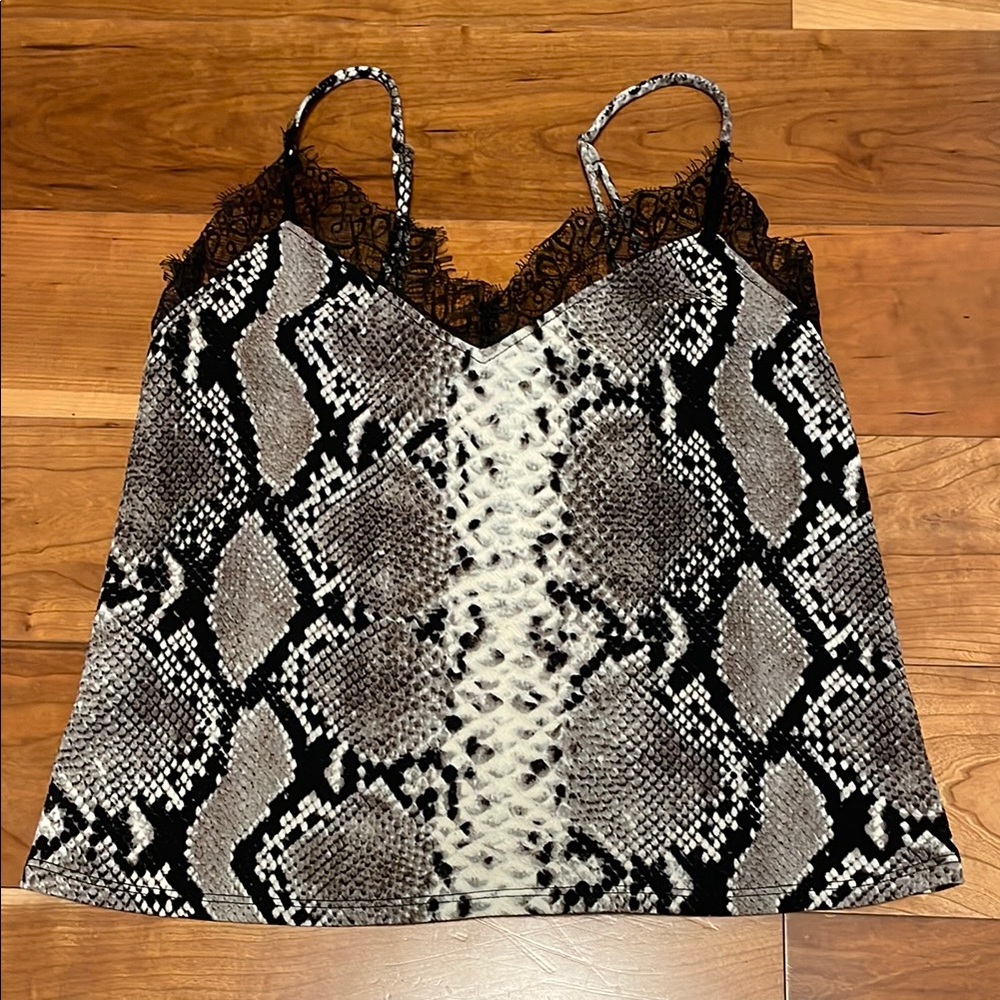 Snake Print Cami with Lace Trim